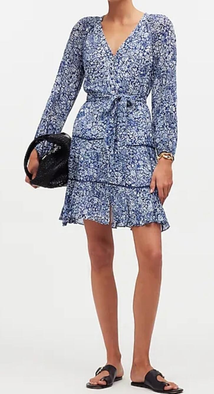 Madewell Tie-Waist Tiered Mini Dress in Floral Size 0 NWT